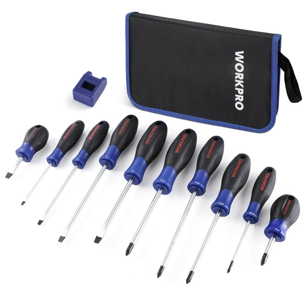 Juego de destornilladores magnéticos WORKPRO de 10 piezas con funda y magnetizador
