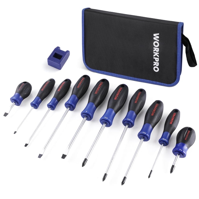 Juego de destornilladores magnéticos WORKPRO de 10 piezas con funda y magnetizador