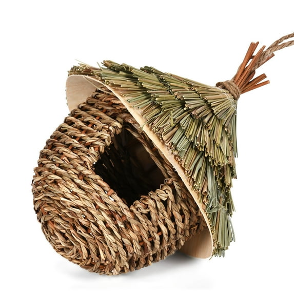 Yesfashion Birds Hanging Grass Huts Charming Decorative Hummingbird Nest House for Garden Patio Lawn Decor