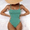 Green, variant on One Piece Women’s Bikini Swimsuit Set,Sexy Ribbed Halter Double Straps Front Wrap Bathing Suits,High Waisted Ruched Swimwear Beachwear