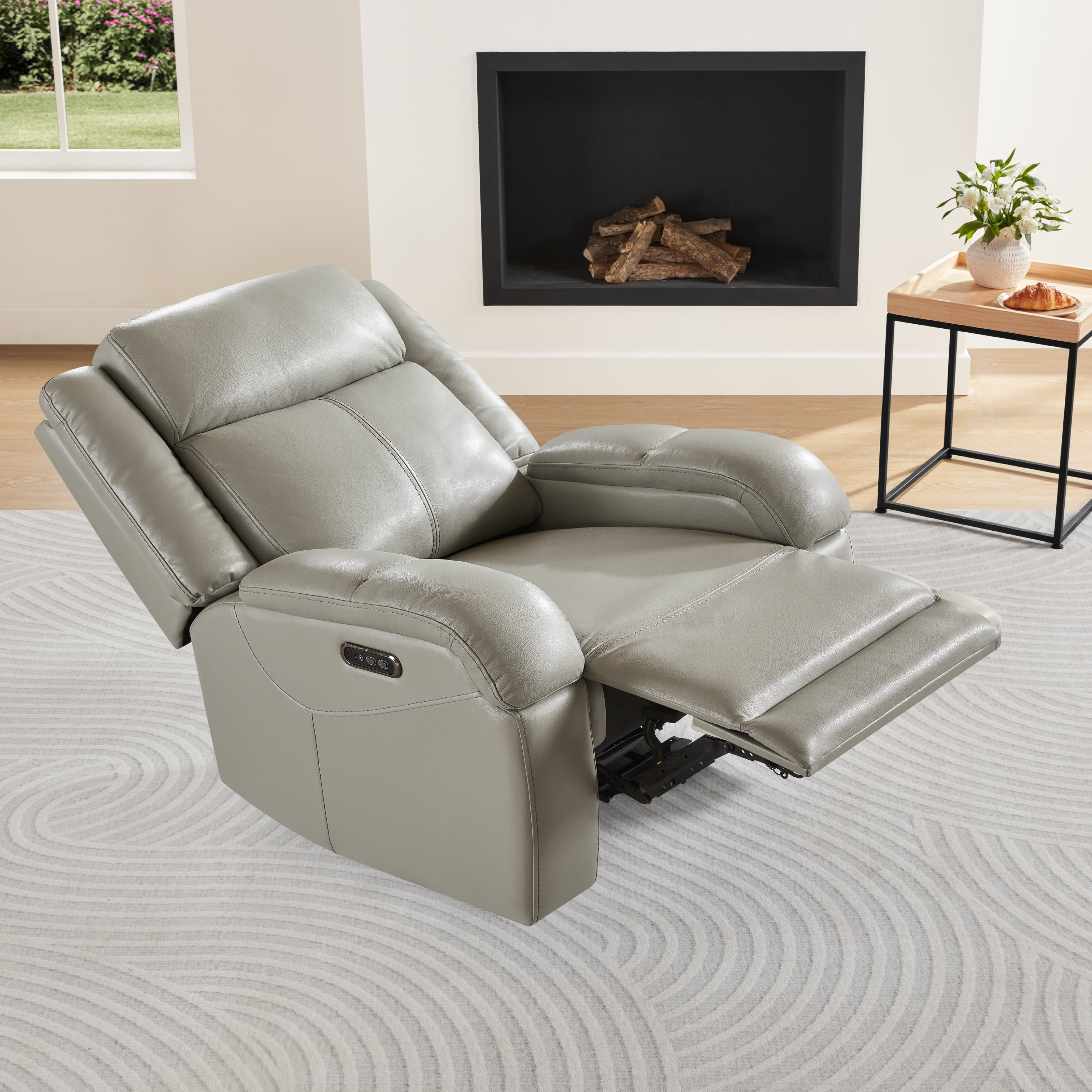 CHITA Genuine Leather Power Recliner Chair with Adjustable Headrest, Gray