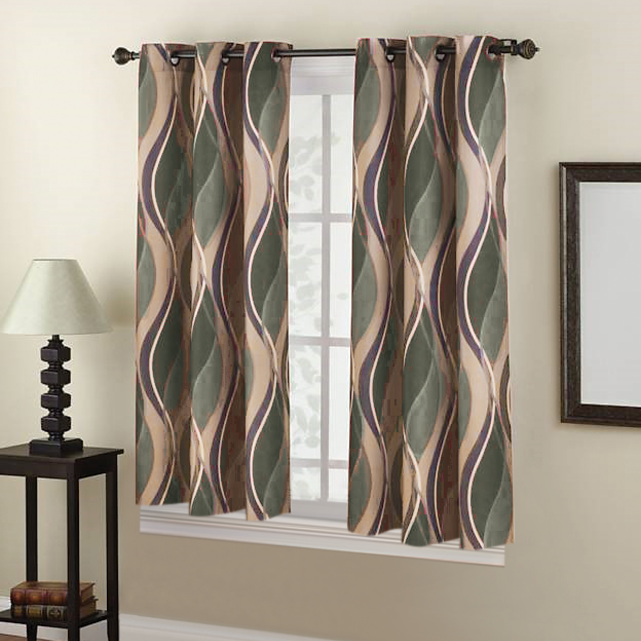 Intersect Wave Room Darkening Window Curtain Panel with Hanging
