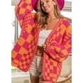thumbnail image 3 of CURBODO Women's Vintage Checkered Cardigan Sweater Soft Chunky Knit Open Front Outerwear, 3 of 6