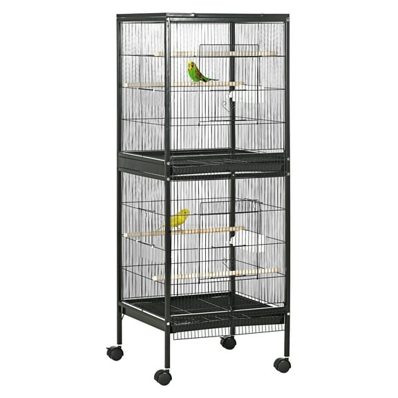 Large Bird Cage 55" with Wide 1.7ft Wingspan, Multi-Door Aviary for Canary, Finch, Conure - Black