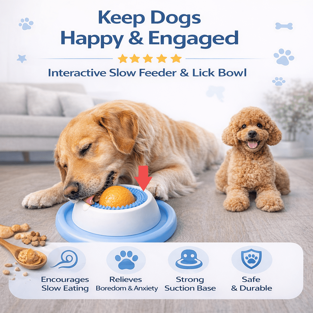 Calming Lick Bowl for Dogs & Cats, 2 Pack Slow Feeder with Rotating Lick Ball, Non-Slip Pet Enrichment Toy for Wet Food, Yogurt & Peanut Butter, Interactive Feeding Bowl