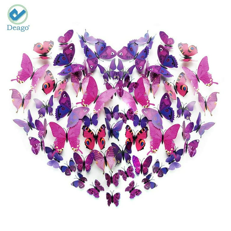 Wall Decal Butterfly, Topixdeals 48PCS 3D Butterfly Stickers with Sponge  Gum and Pins, Removable Wall Sticker Decals for Room Home Nursery Decor