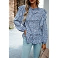 thumbnail image 3 of All-Over Ruffle Detail Floral Print Long Sleeve Blouse for Women Blue Large, 3 of 5