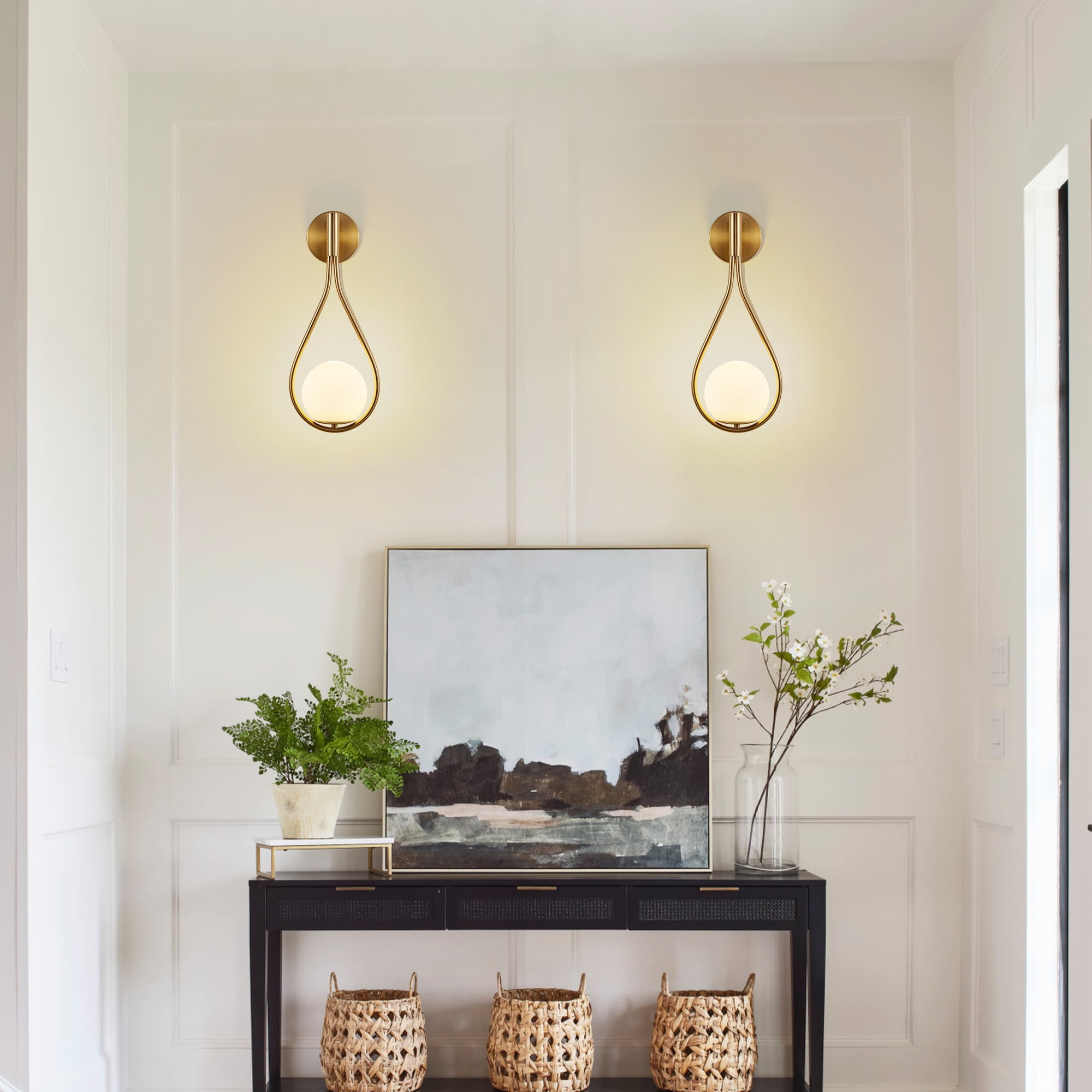 Efdelf Modern Energy Efficient Brushed Brass Wall Sconces with Frosted Glass Globe 2 Count