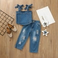 thumbnail image 2 of Odeerbi Baby Boy Girl Clothes Toddler Outfit 2024 Fashion Cute Solid Color Frenulum Vest Top Ripped Jeans Pants Suit Blue, 2 of 9