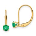 thumbnail image 1 of 14k Yellow Gold 4mm Round May Emerald Leverback Earrings Drop Dangle Birthstone, 1 of 6