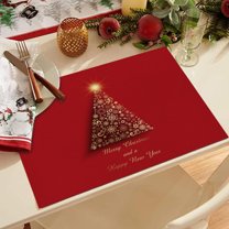LHWEN Red Christmas Placemats 32x21 cm Winter Snowflakes Holiday Washable Table Mats Polyester Linen Wrinkle-Proof Dining Decor Perfect for Daily Use Holidays Parties and Receptions Reinforced