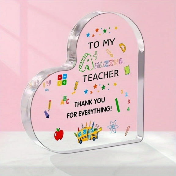 Acrylic Heart-Shaped Teacher Appreciation Gift Mixed Color No Feathers End of Semester Year Graduation Present Office Decor Teacher Gifts Women Men Father's Day Gifts Thank You Home Gifts