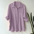 thumbnail image 2 of ORT Womens Button up Shirt Casual Short Sleeve V Neck Collared Causal Shirt Tops with Pocket, Summer Blouse Solid Loose Tops(Z1-Light Purple,M), 2 of 4