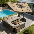 thumbnail image 5 of TASKBAY 9x12 FT Cantilever Patio Umbrella with Base- Large Offset Heavy-Duty Aluminum Umbrella with 360° Rotation, 6 Tilts, Outdoor Umbrella for Pool Deck, Square, Beige, 5 of 8