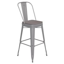 Flash Furniture Kai Commercial Grade 30" High Silver Metal Indoor-Outdoor Bar Height Stool with Removable Back and Gray All-Weather Poly Resin Seat