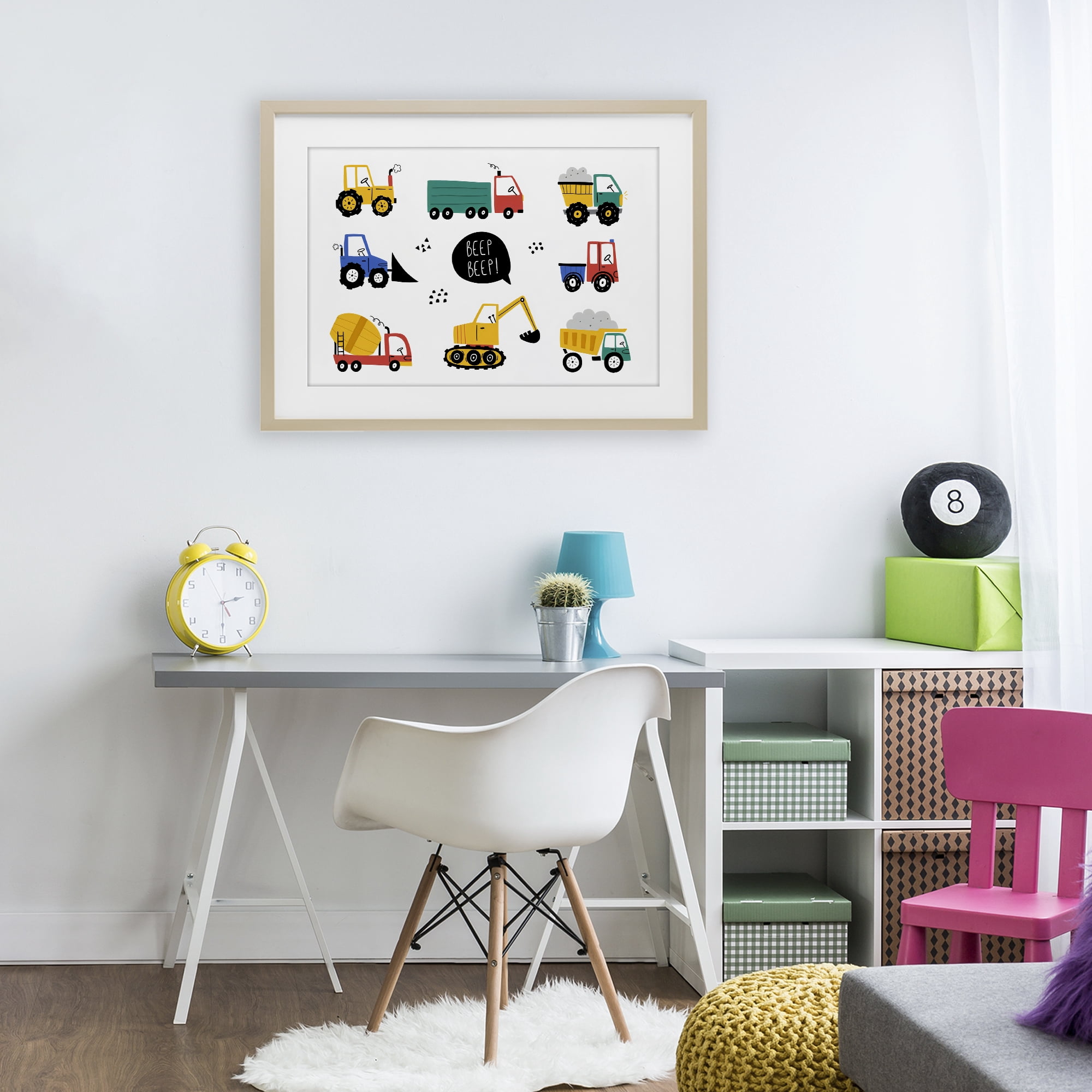 Stupell Industries Beep Construction Vehicles Birch Framed Print Under Glass, design by Creative Studio