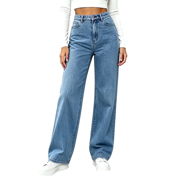 Lindreshi Denim Pants for Women High Waisted Stretch Wide Leg Pant Fashion Solid Color Casual Pants
