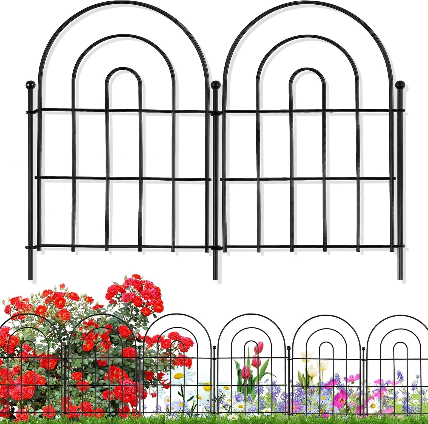 18 Pack Decorative Garden Fence Animal Barrier: 17 in(H) x 18 ft(L) Border Flower Rabbit Garden Fencing Small Arched Rustproof Metal No Dig Fence Landscape Decor for Yard