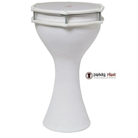 - Zaza Percussion -The 17'' White Crocodile Leather Finish Aluminum Darbuka Doumbek, Synthetic Head