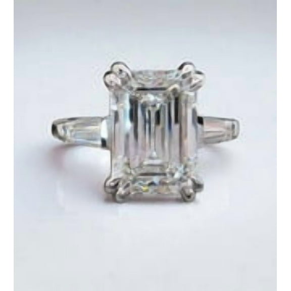 925 Sterling Silver 3 Ct Emerald Cut Lab Creetd Diamond Women's Solitaire Ring 14k White Gold Plated