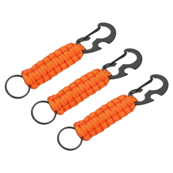 Uxcell 3Pcs Heavy Duty Braided Paracord Keychain, Paracord Keychains Landyard Necklace with Bottle Opener D Hook Clip for Camping Hiking Outdoor Activities Key Ring, Orange
