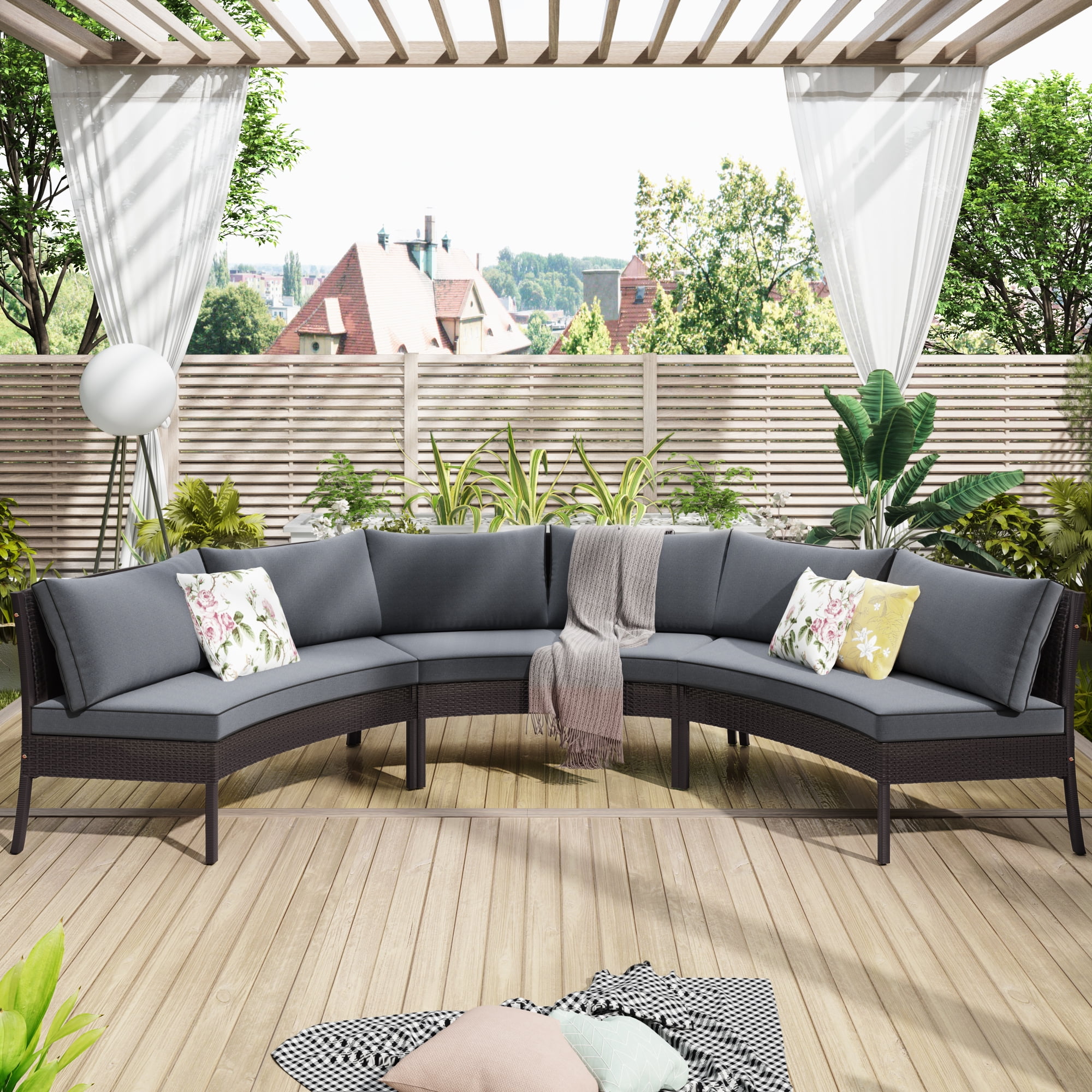 Details about   3 Piece Outdoor Patio Corner Rattan Sofa Set L-Shape Sectional Multi-Color New 