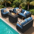 thumbnail image 2 of Clouddwell 8-Piece Patio Furniture Set With Fire Table On Sale, Black Rattan Wicker Outdoor Sectional Sofa Couch with Table Patio Conversation Set for Lawn& Backyard, Blue, 2 of 8