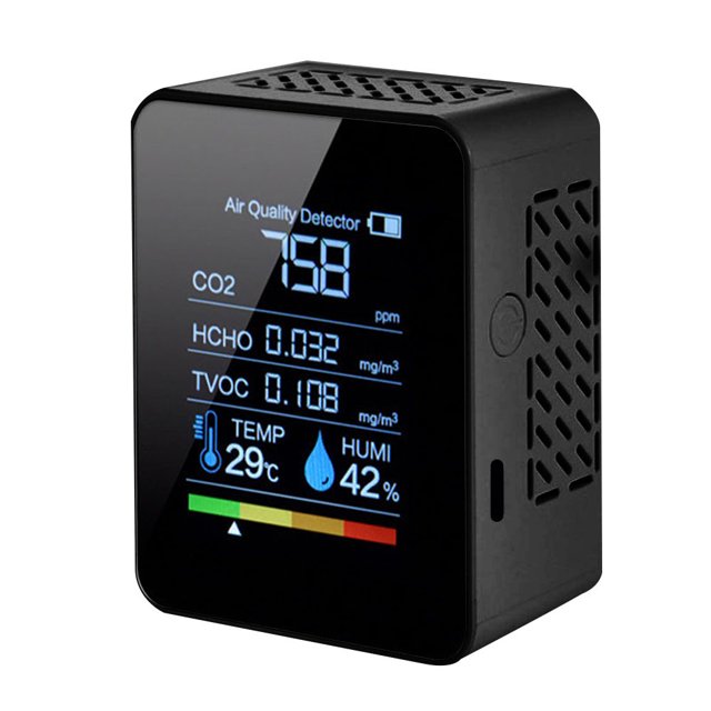 Probador de temperatura y humedad del detector de CO2 TVOC HCHO,Negro Abanopi 5 en 1