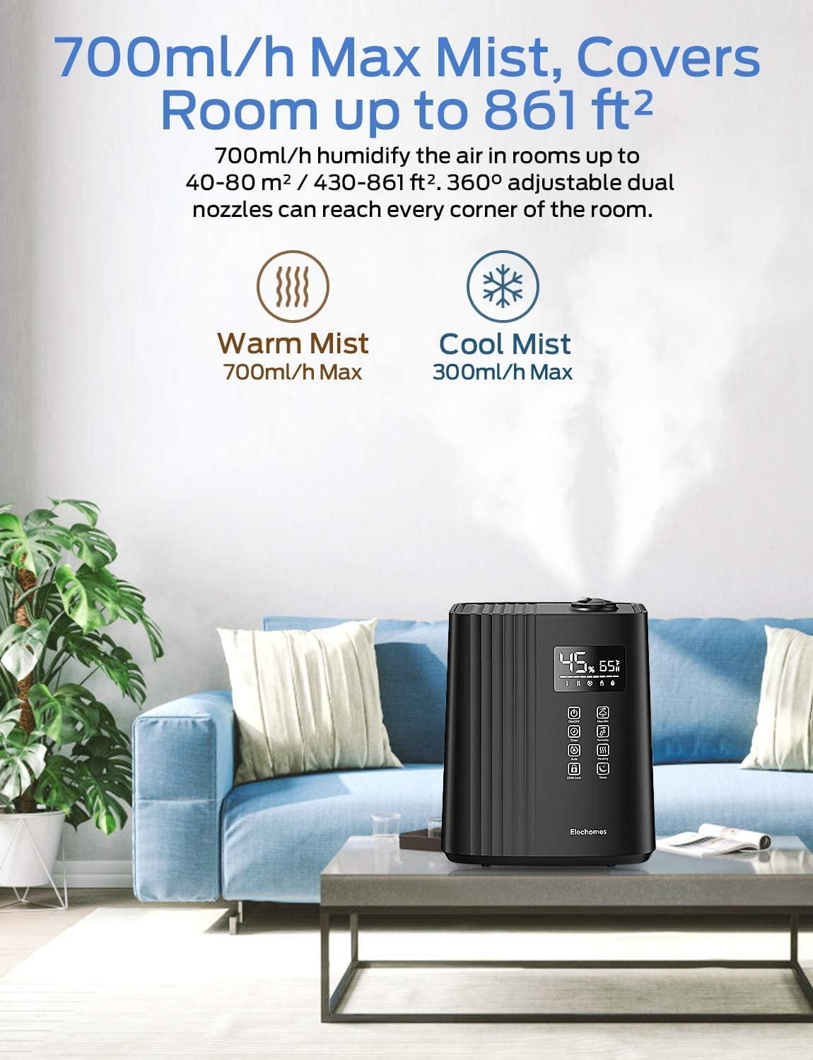 Elechomes SH8830 Warm and Cool Mist Humidifiers 6.5 Liter Top Fill Humidifier