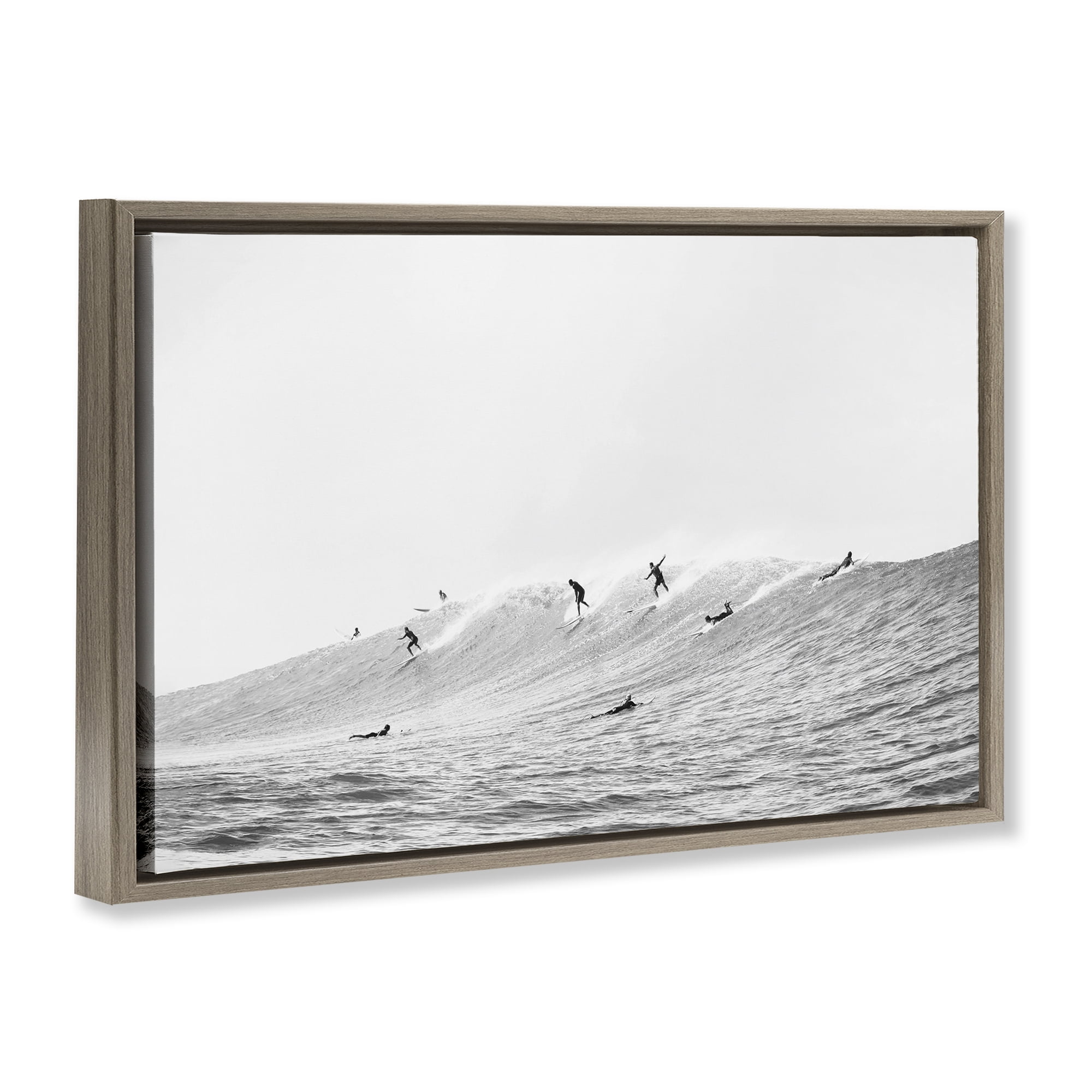 Stupell Industries Summer Wave Surfers Nautical & Beach Photography Brown Floater Framed Canvas Art Print Wall Art, 31 x 21