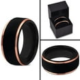 thumbnail image 5 of P. Manoukian Tungsten Wedding Band Ring 10mm for Men Women Black & 18K Rose Gold Plated Stepped Edge Brushed Lifetime Guarantee Size 4, 5 of 5