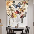thumbnail image 4 of Spring Vintage Tie Up Curtain 63 Inches Long, Red Flower Blue Butterfly Leaves Oil Painting Balloon Style Kitchen Window Curtain Over Sink, Small Window Rod Pocket Curtain 42"x63", 4 of 9
