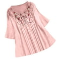 thumbnail image 2 of Fiudx Ofertas y Liquidaciones Moda Mujer Verano Casual Tops con Cuello En V Vendaje Camisetas de Manga Corta y Blusa de Lino, 2 of 3