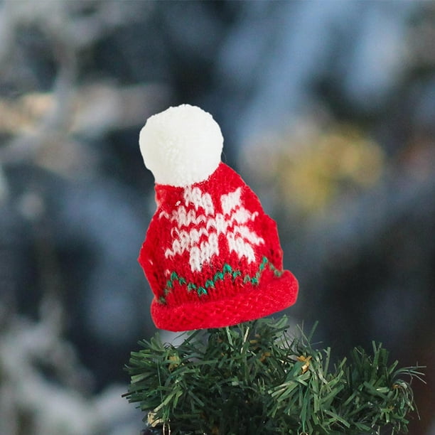 Gorro de punto en miniatura para Navidad, adorno navideño, artesanía decorativa para hacer tú mismo, adorno para de Navidad con forma de muñeco Rojo