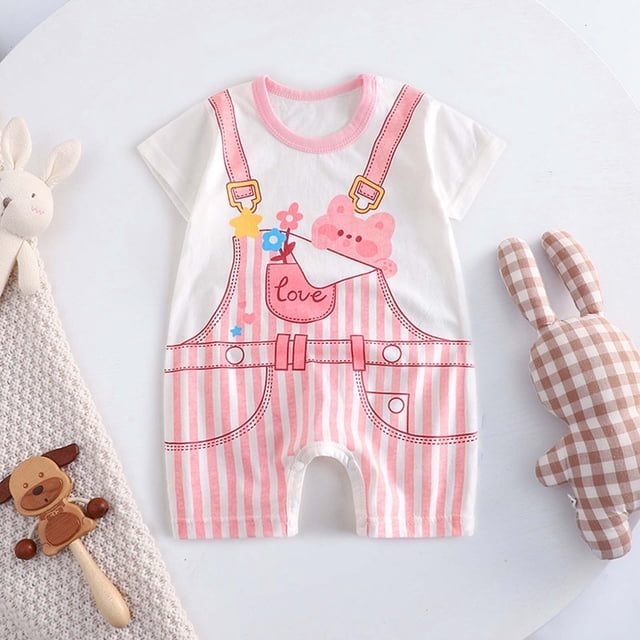Offres pour Bébés! Combinaison en Coton pour Bébés Filles Garçons, Justaucorps pour Bébés Garçons Filles à Manches Courtes, Combinaison une Pièce pour Bébé Ample à Col Rond avec Imprimé Mignon pour Garçons Filles Tenues Pyjama