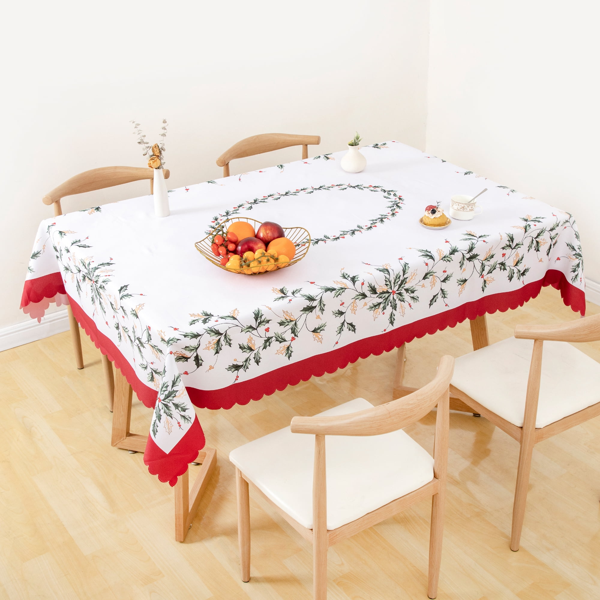 RAY STAR Christmas Table Cloth for Rectangle Table 52x70 Polyester Machine Washable Table Cloths, Thick Can not See Through Heavy Duty Tablecloth
