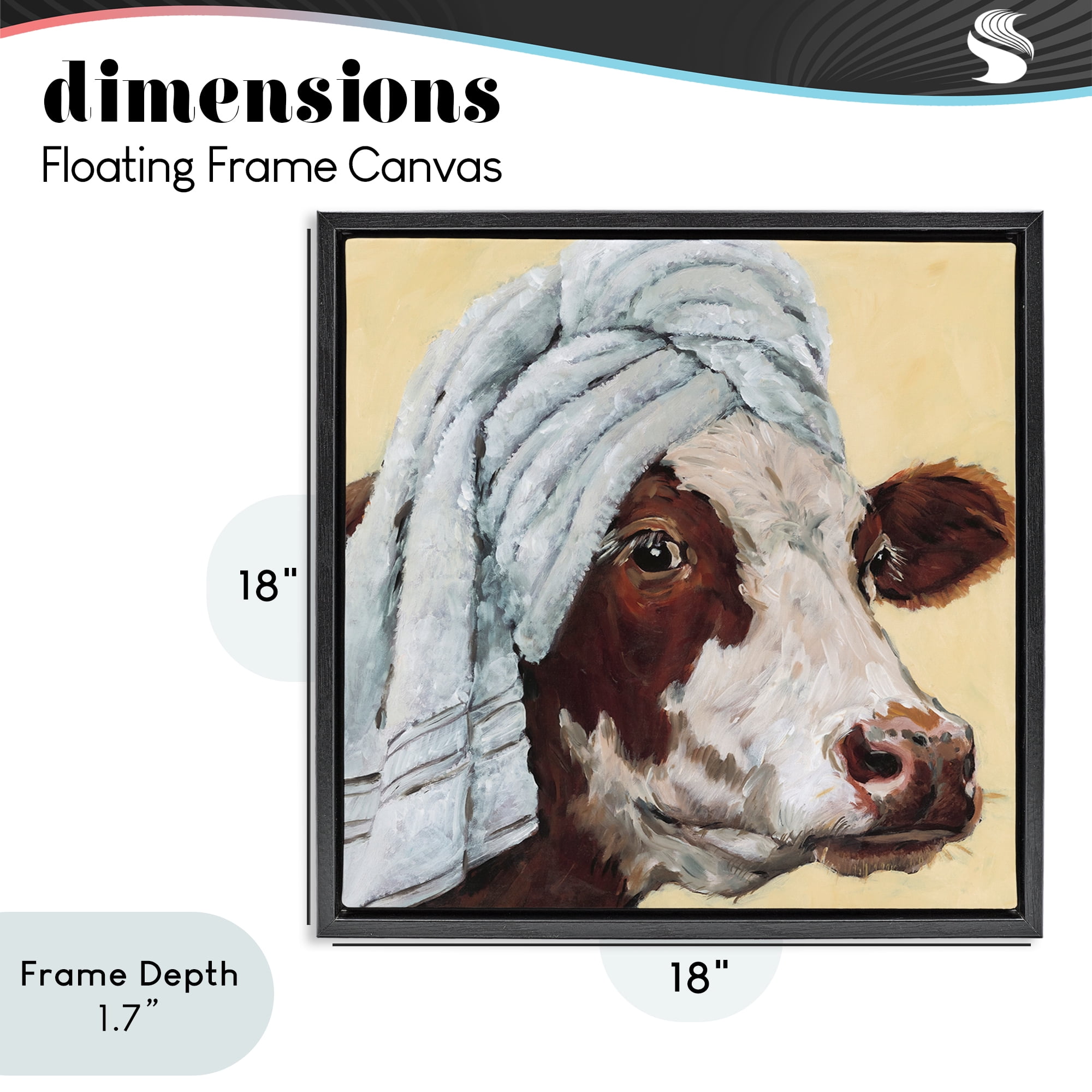 Stupell Industries Cow Spa with Towel Black Framed Floater Canvas Wall Art, design by Studio Bautista