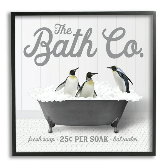 Stupell Industries Bubble Bath Penguins Animals & Insects Painting Black Framed Art Print Wall Art, 12 x 12