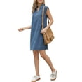 thumbnail image 4 of Denim Dress for Women V Neck Cap Sleeve Loose Above the Knee Casual Tunic Jean Dress Gray Blue XS, 4 of 6