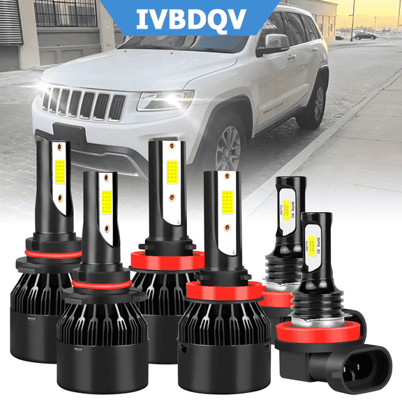 IVBDQV For Jeep Grand Cherokee 2014-2018 LED Headlight Bulbs 9005 H11 High/Low Beam H11 Fog Light 6000k 6pcs