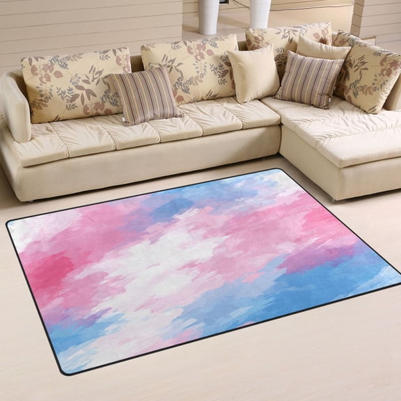 Pink and Blue Abstract Painting Soft Polyester Area Rug 31''x20'', Non Slip, Memory Foam, Water Absorbent