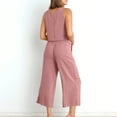 thumbnail image 4 of WMTBSRSW Women's Summer 2 Piece Outfits Sleeveless Crop Top Capri Wide Leg Pants Lightweight Linen Tracksuit Lounge Beach Travel Sets, 4 of 8