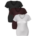thumbnail image 3 of Essential Basic Women's Short Sleeve T Shirt V Neck Tee Value Set (3Pk, Black, Burgundy, White, Small), 3 of 5
