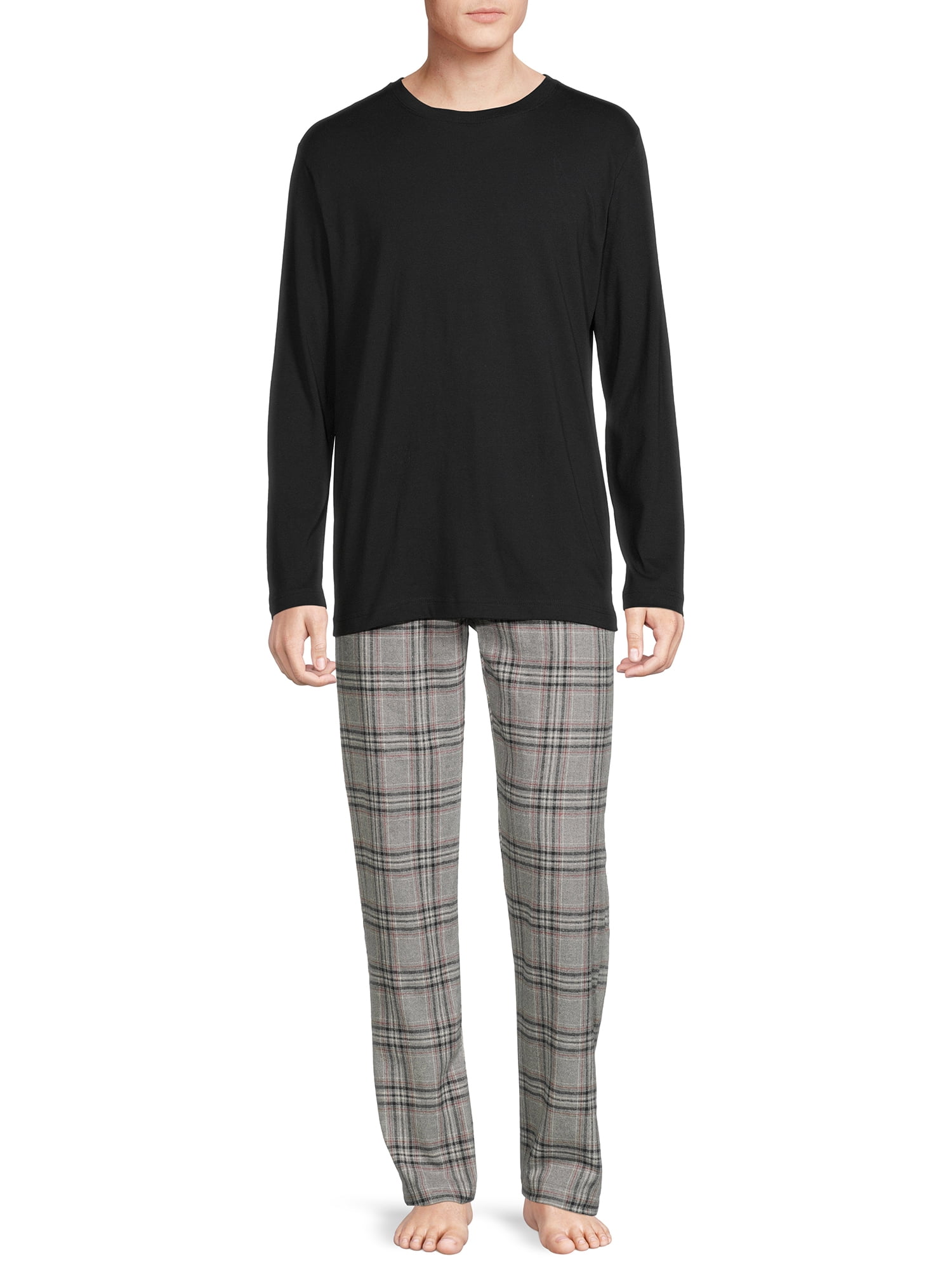 Hanes Men's and Big Men's ComfortSoft Long Sleeve Crew & Cotton Flannel Pant Pajama Set