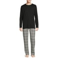thumbnail image 3 of Hanes Men's and Big Men's ComfortSoft Long Sleeve Crew & Cotton Flannel Pant Pajama Set, 3 of 6