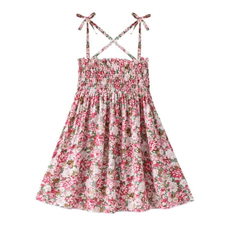 

DTBPRQ Toddler Girl Cotton Linen Solid Dress Sling Summer Casual Beach Girls Sundress Overall Dress