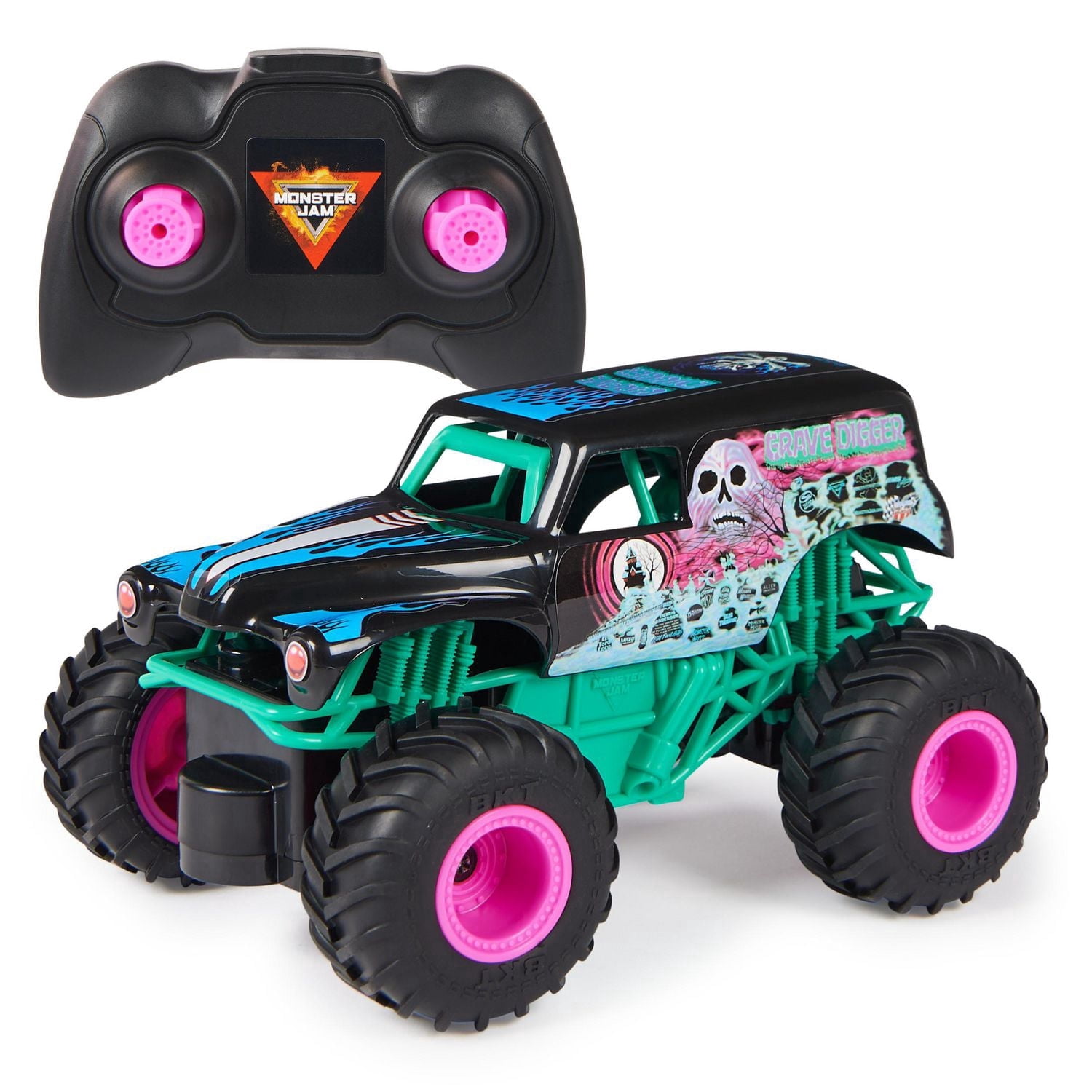 Monster Jam, Official Grave Digger Remote Control Monster Truck 1:24 Scale, 2.4GHz, Nitro Neon Themed, Kids Toys for Boys and Girls Ages 4 and up