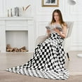 thumbnail image 5 of Throw Blankets Flannel Checkered Blanket for Bed, Sofa，Couch Blanket，Soft Cozy Grid Checkered Blanket（Black，60"×80"）, 5 of 6