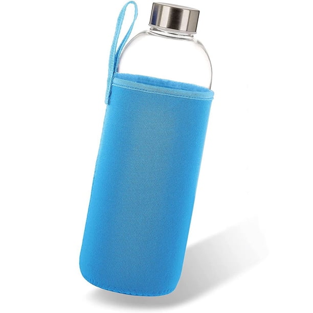 Botella de agua de vidrio con funda y tapa de acero inoxidable - tamaño de 50 ml - tapa a prueba de fugas, reutilizable, muy adecuada para viajes y almacenamiento de jugos de bebidas,