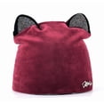 thumbnail image 1 of Bonnets d'Automne Hiver pour Femmes Chapeau Chat Dames Bonnet Chaud en Velours avec Strass Clignotants Rabats d'Oreilles Filles Mignon Bonnet Touca Rouge, 1 of 6